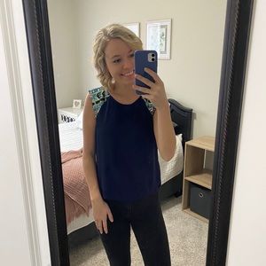 Navy sequin sleeve top